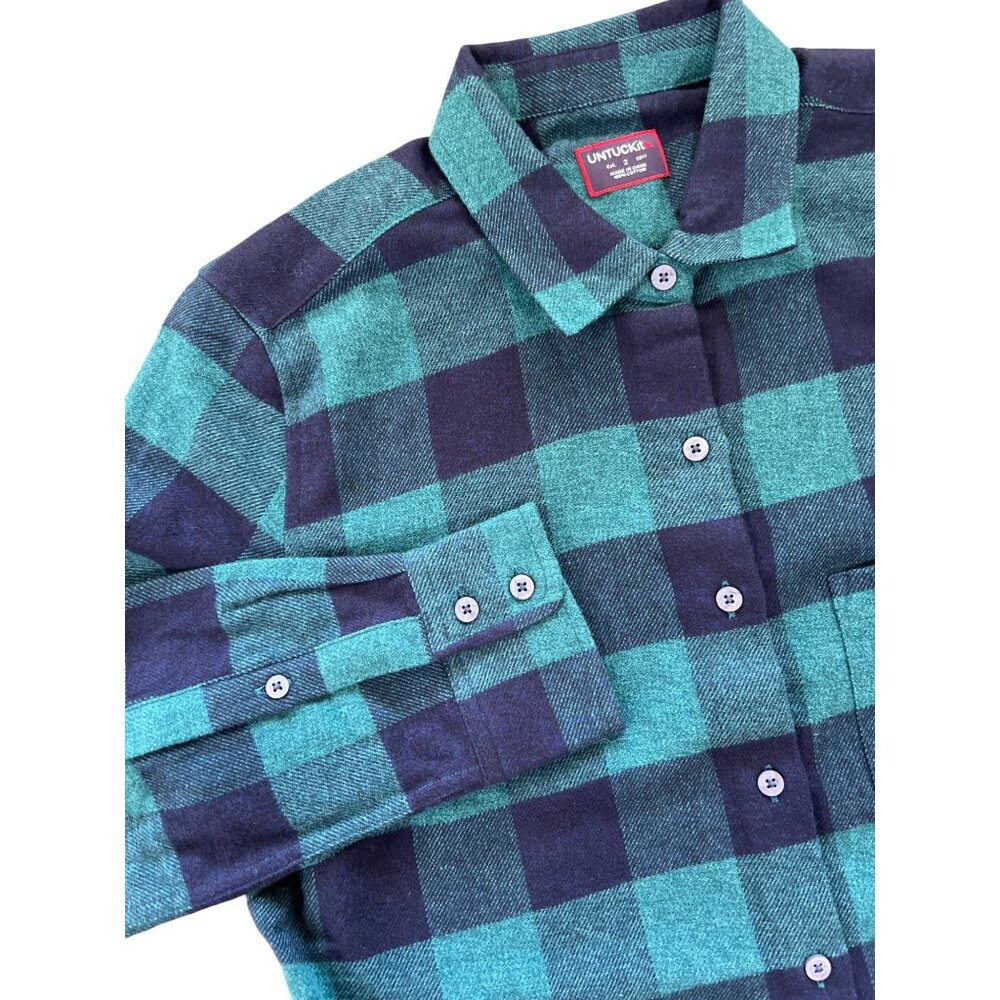 NWT women's UNTUCKit flannel shirt size 2 green blue checked